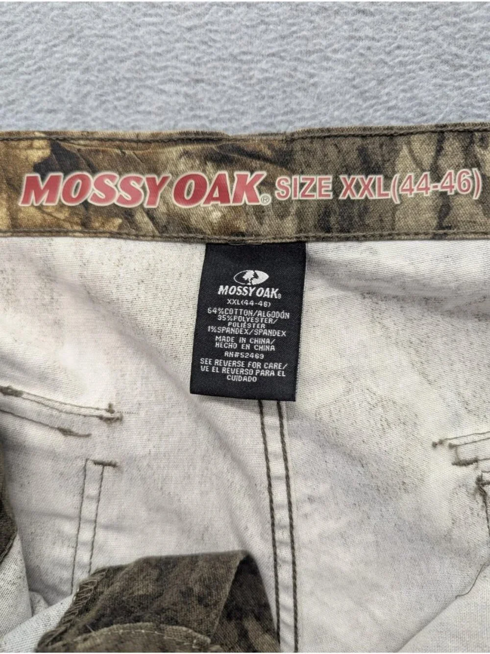 Mossy Oak Cargo Pants Mens 2XL 44-46 Brown Camo Elastic Waist Hunting Outdoor